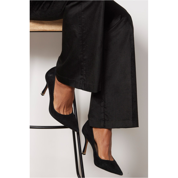 LEVEL 99 NWT Evereve Percy Black Velvet Wide Leg Trouser Pant // 32 - Picture 3 of 16